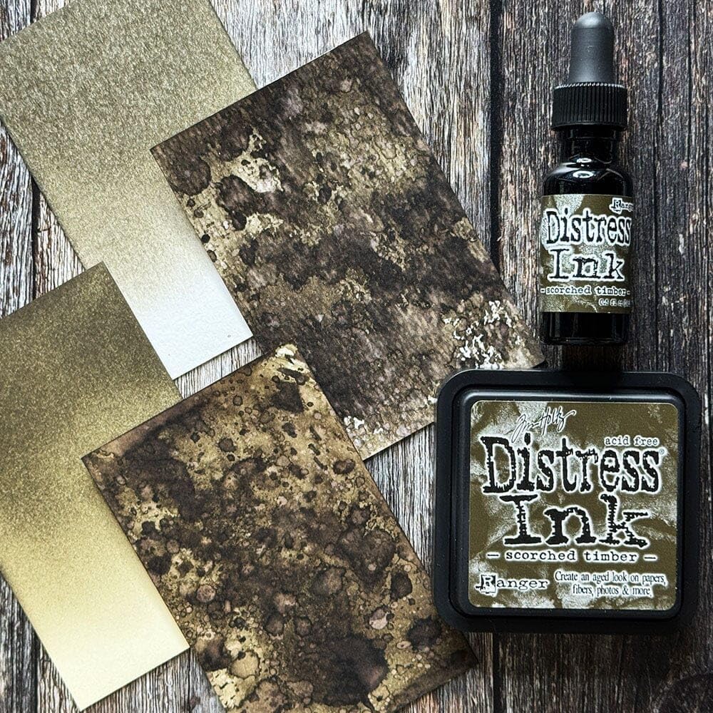 Tim Holtz Scorched Timber - Distress Ink and Distress Oxide - Pads, Reinkers & Tools - 5 Item Bundle