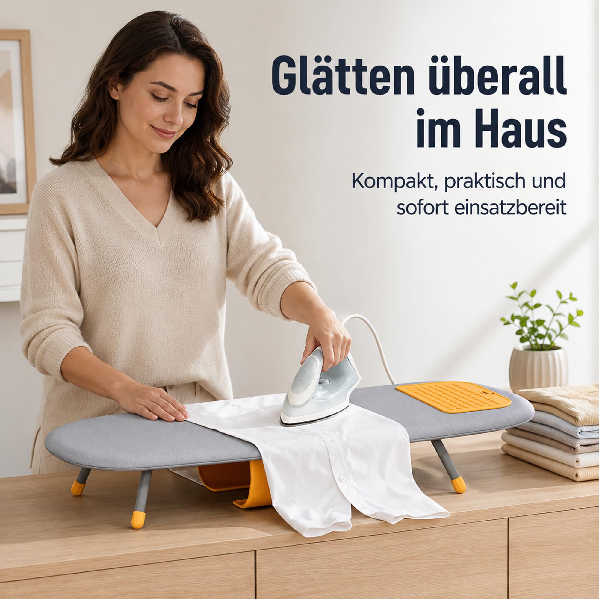 Tischbügelbrett Klappbar Mini Bügelbrett mit Integriertem Bügeleisenfach, Platzsparendes Bügeltisch für Kleine Räume, Kohlenstoffstahl, 84x33x12 cm, Grau