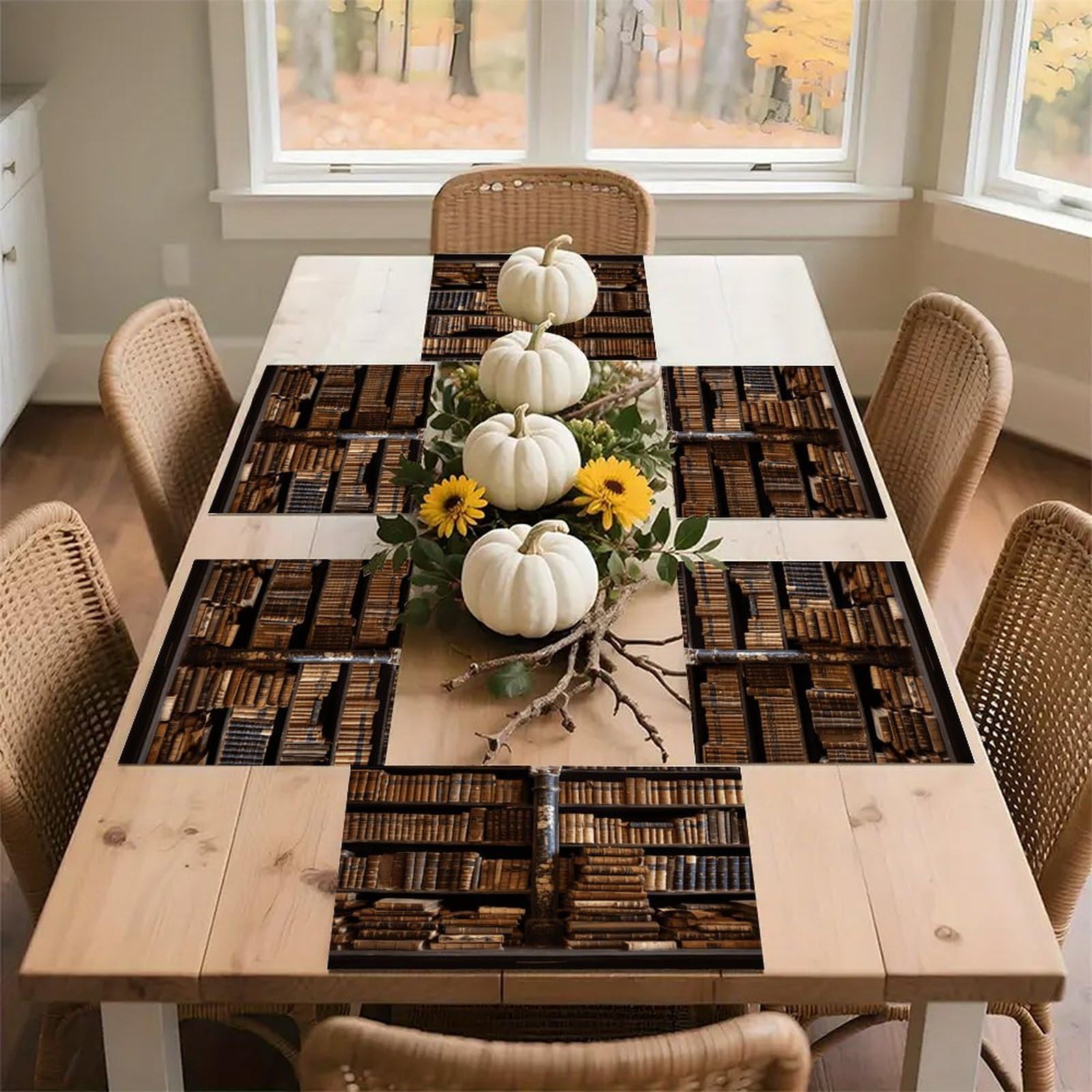 Old Books in Library Placemats Non-Slip Heat Resistant Table Mats Flax Washable Cloth Place Mats Easy to Clean Premium Placemat for Kitchen Dining Table Decor Party Outdoor