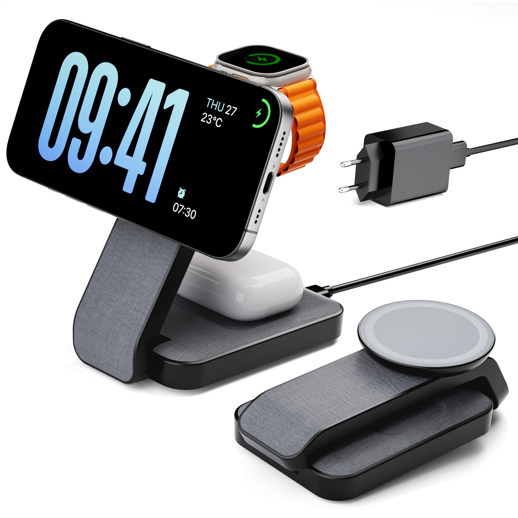 Eazpower Magsafe - Stazione di ricarica pieghevole 3 in 1 per Apple Watch e iPhone