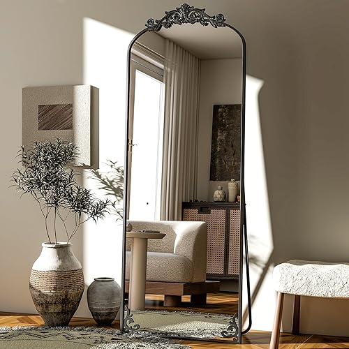 Miniatura 2 de GLSLAND Espejo vintage de longitud completa de 64 x 21 pulgadas, espejo grande arqueado tallado de cuerpo completo con marco de metal barroco para