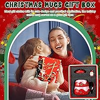 Vista 5 de Sliner Christmas Mugs Santa tree Mugs with Spoon and Lid Festive Ceramic Cup Microwave Dishwasher Safe Cup 15 oz Winter Novelty Mug for Hot Coffee