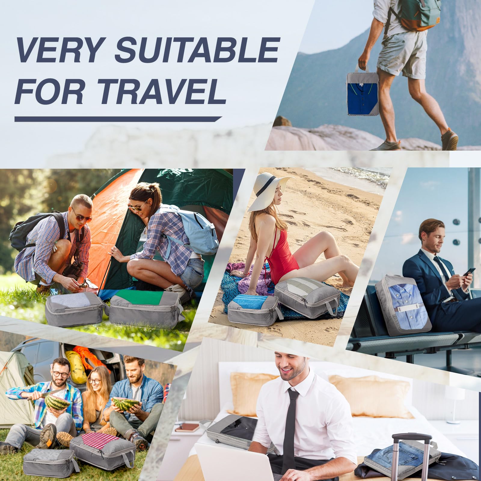 Set di 4 Organizer Valigia Compressione,Zip Packing Cubes Compression Organizer Valigie Salvaspazio Borsa da Viaggio in Rete