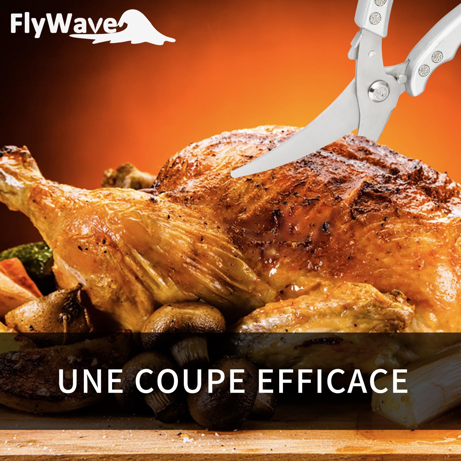 FlyWave Ciseaux de Cuisine Professionnels Multifonctions, Ciseaux à Volaille, Sécateur à Volaille, Ciseaux Poisson, Inox, Tout pour la Cuisine