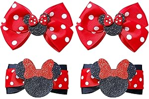 Glitter Mouse Ears Red and White Polka Dot Bow Hair Clips