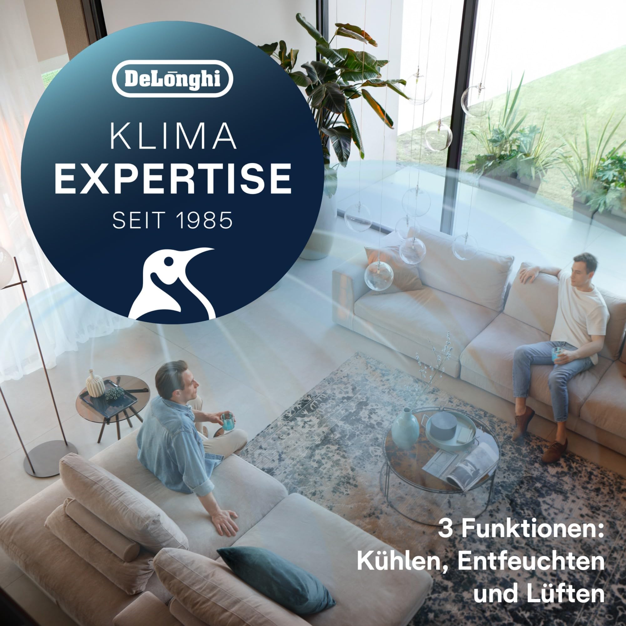 De'Longhi Pinguino Extreme - Mobiles Klimagerät, für Räume bis 33,5 m², mit Luftentfeuchter & Ventilator, 8900 BTU, Leiser Betrieb, Eco-Real-Feel, 24h-Timer, Energieeffizienzklasse A+ (PACEX93)