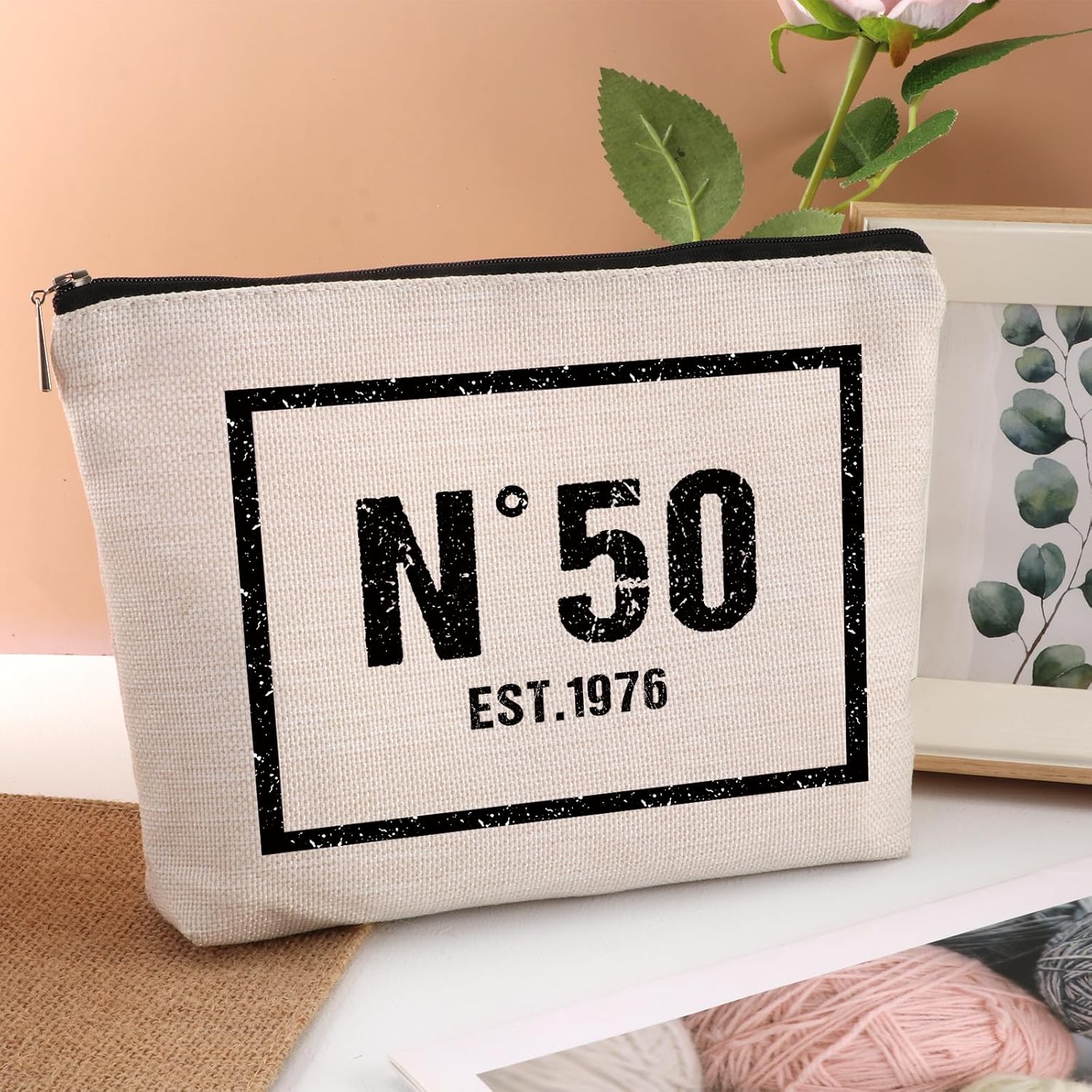 50 Year Old Birthday Gifts for Women Makeup Bag 50th Birthday Decorations for Her Mom Grandma Aunt Travel Zipper Pouch 1976 Happy 50th Birthday Gifts Cosmetic Bag - Image 4