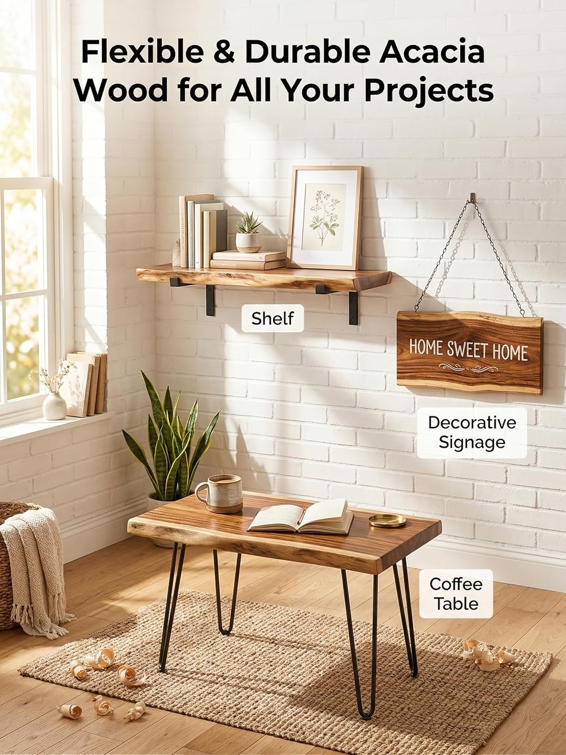 0.94 in Thick Acacia Wood Slab Table Top – DIY Solid Wood Boards for Coffee Tables, Shelves, Decorative Signage, Home Projects (Narrow 11.8 x 39.4 in (30 x 100 cm))