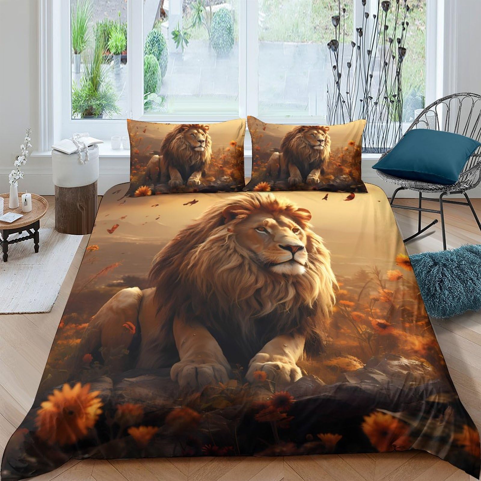 Ctjqhvkz Style-2 3D Printed Lion Sunset Fitted Sheet Microfiber Soft Breathable African Savannah Bed Cover For Bedroom Guest Room Decor Single（135X200cm）