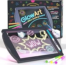 Mavin's Magic - Glow Art - LED Drawing Board for Children - Black Light Up Drawing Pad, with Glow in The Dark Colouring Pens - Battery Powered Drawing Tablet - Light Up Tracing Pad Suitable for 5+