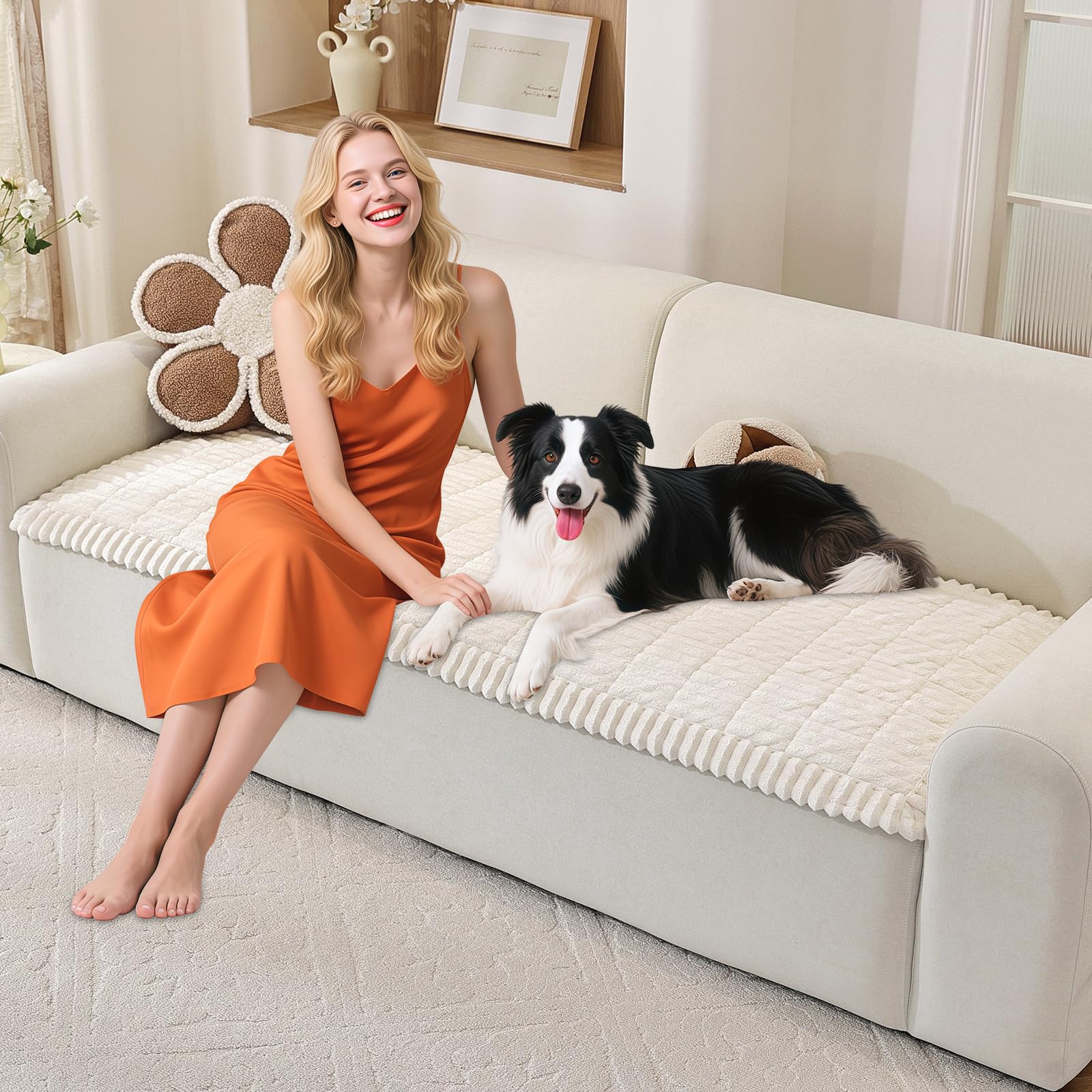 ENONCI Thick Sofa Cover Washable - Pet friendly Universal Soft Couch Seat Covers 2 3 4 Seater, Non-Slip Couch Cover, Furniture Sofa Protection for Living Room