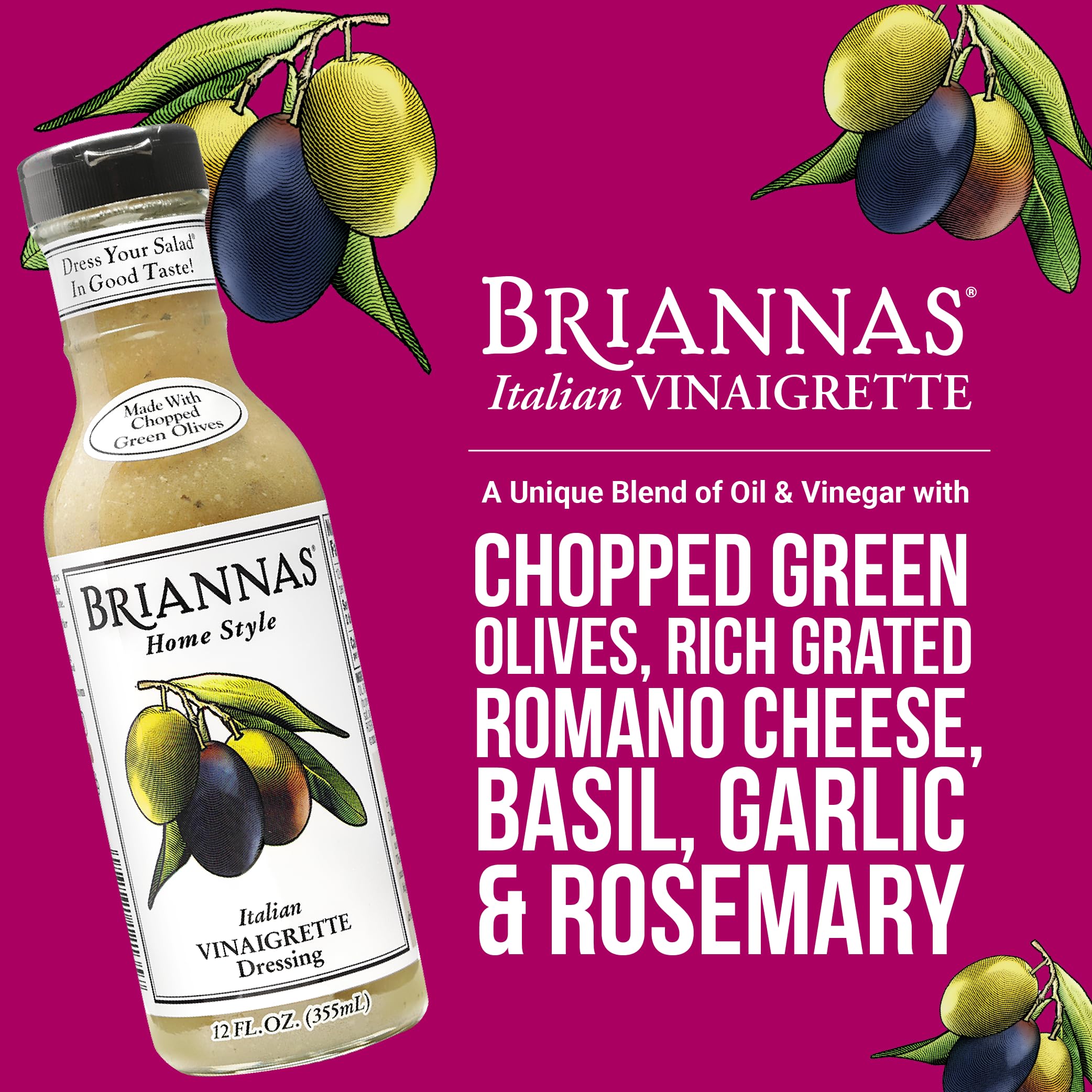 Amazon.com : BRIANNAS - Home Style Italian Vinaigrette Dressing – Fine Salad  Dressing made with Premium Ingredients - Gluten Free & Low Sugar Dressing -  12 oz. Bottle