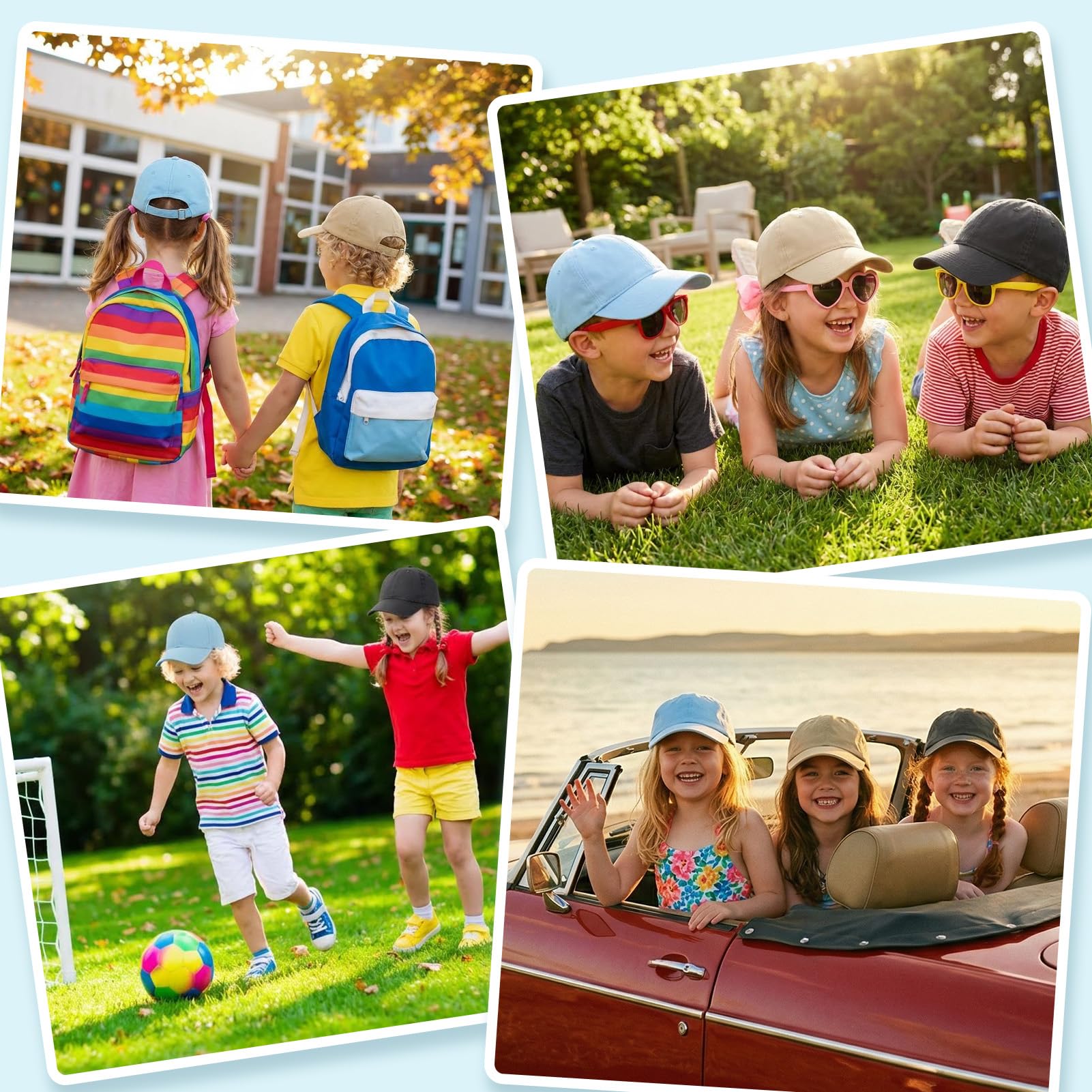 Utensilsto Lot de 3 casquettes de baseball pour enfants, réglables, en coton, couleur unie, protection solaire, légère, légère, pour les voyages, le golf, le tennis