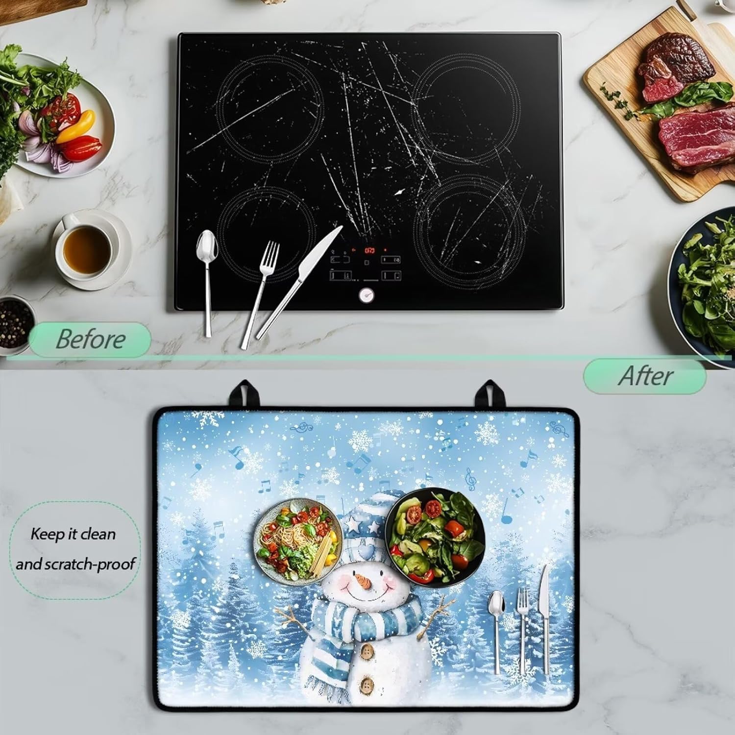Generic Waterproof Countertop Protector Mat Blue Snowman Induction Cooktop Cover Quick-Drying and Anti-Slip Protector Keep Your Induction Cooker Clear Of Dust and Scratches While Not in Use