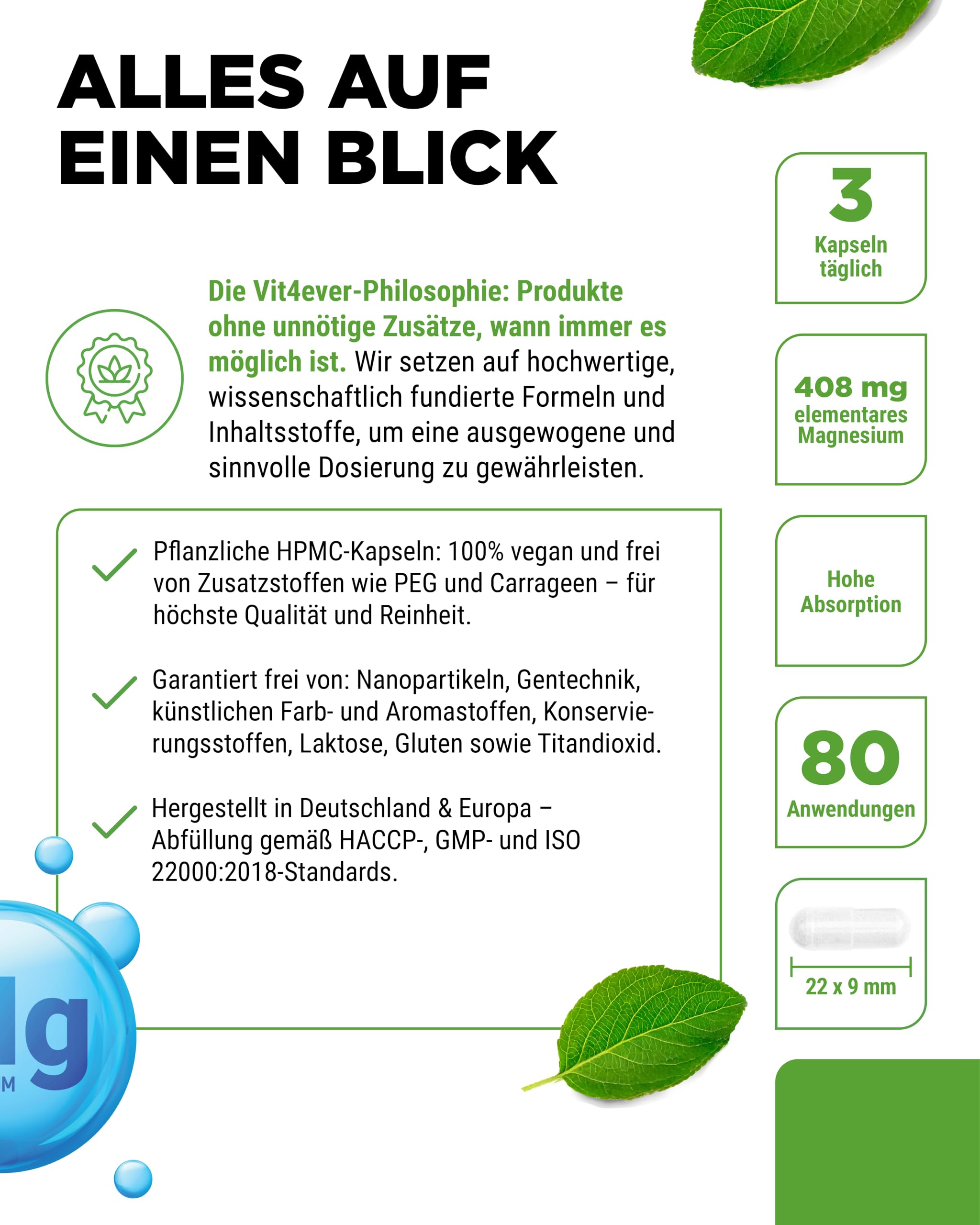 vit4ever Magnesium 11-fach Komplex - 240 Kapseln - aus 11 Verbindungen | 408 mg elementares Magnesium pro Tagesdosis, 11 hochwertige Magnesium-Formen, hohe Bioverfügbarkeit, vegan