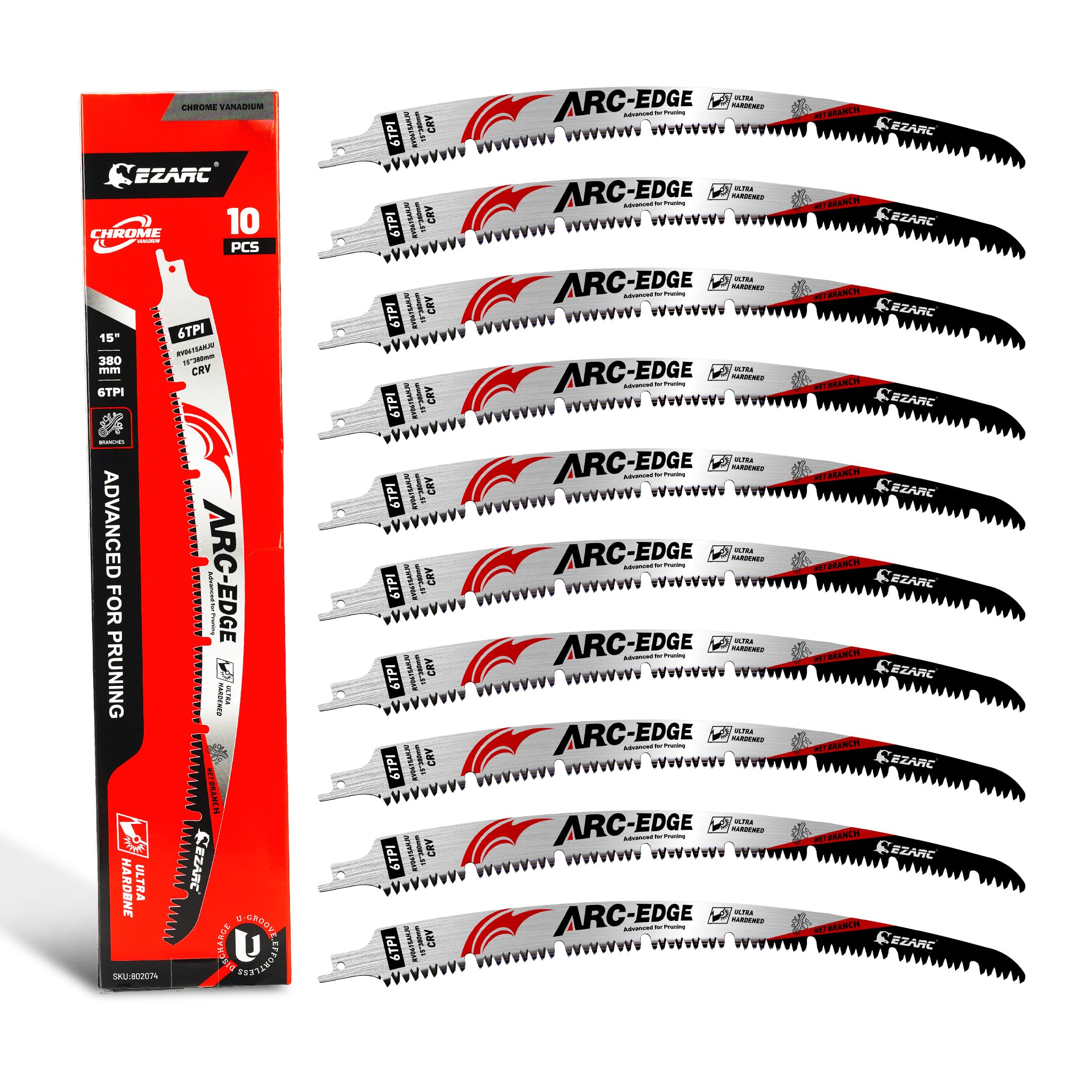 EZARC Reciprocating Saw Blades,Arc Edge, 380mm 6TPI for Pruning, 10pcs