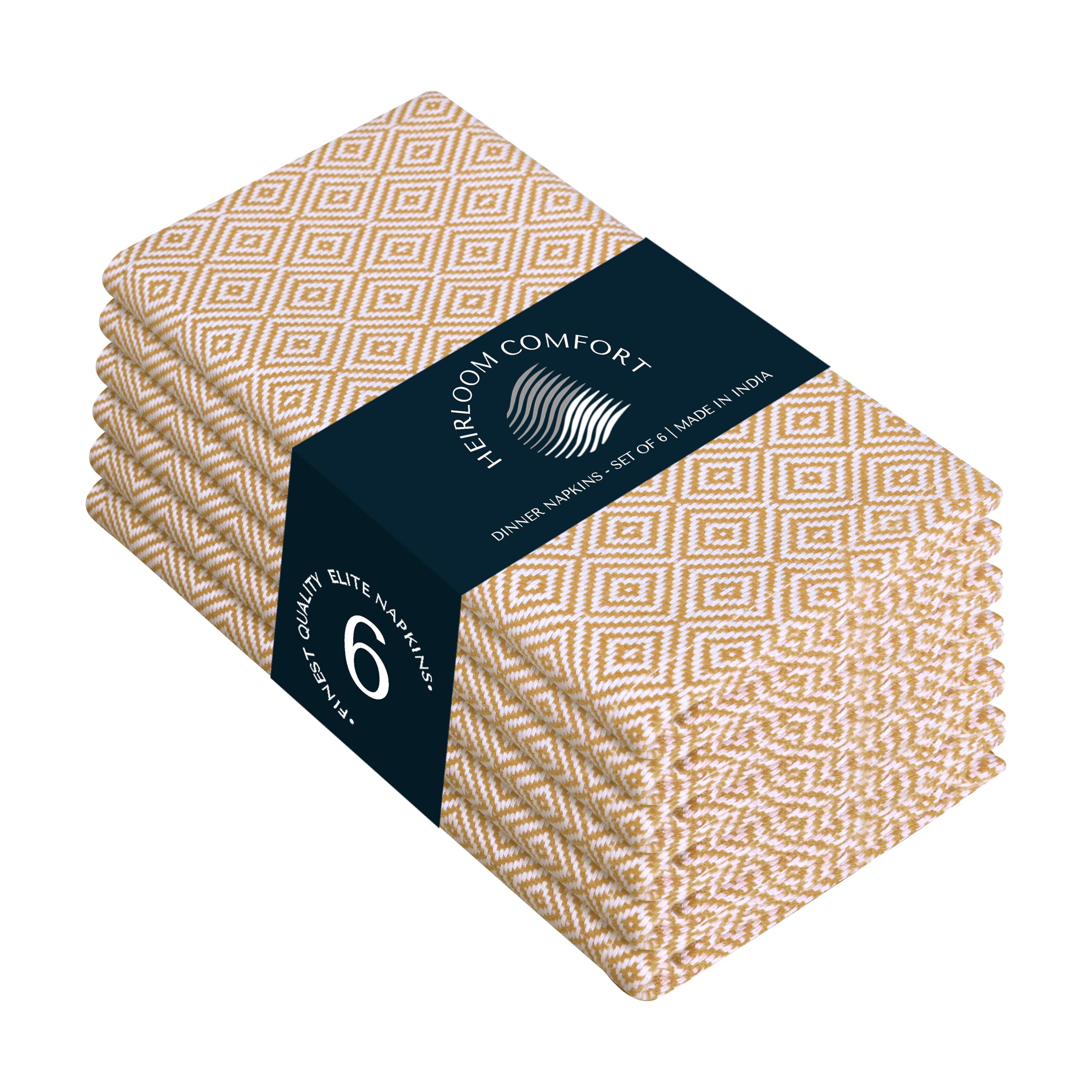 HEIRLOOM COMFORT Khaki Cloth Napkins (Set of 6), 40x40 cm, Diamond Weave, 100% Cotton, Durable, Soft, Reusable Table Dinner Napkin for Rustic Decor, Lunch Tables, Formal Gatherings & Everyday Use