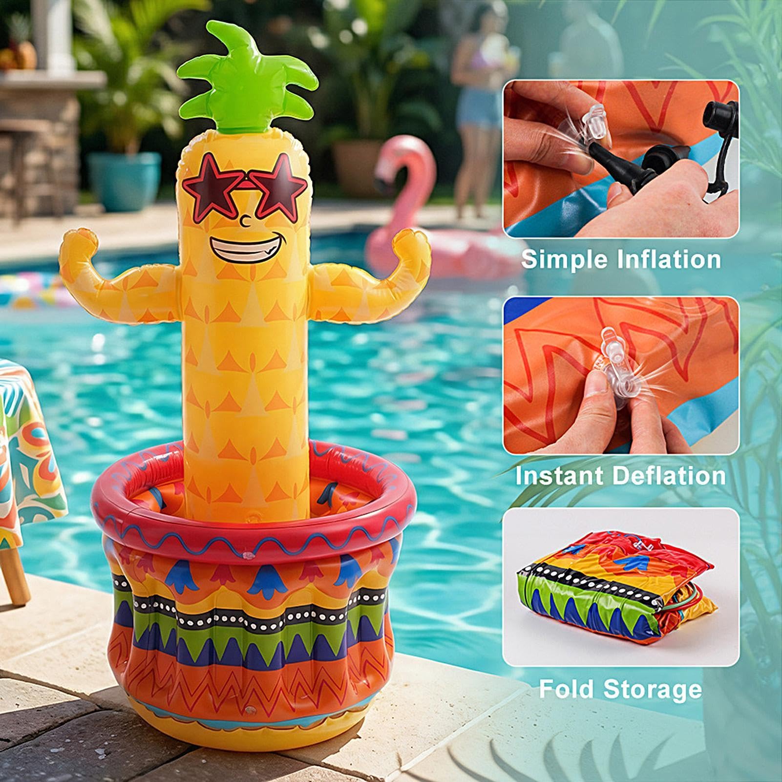 Nadmuchiwana lodówka ananas chłodziarka do napojów ananas 122 cm | Tropikalne dekoracje urodzinowe na lato plaża grill urodziny ukończenie szkoły wakacje basen gry z napojami