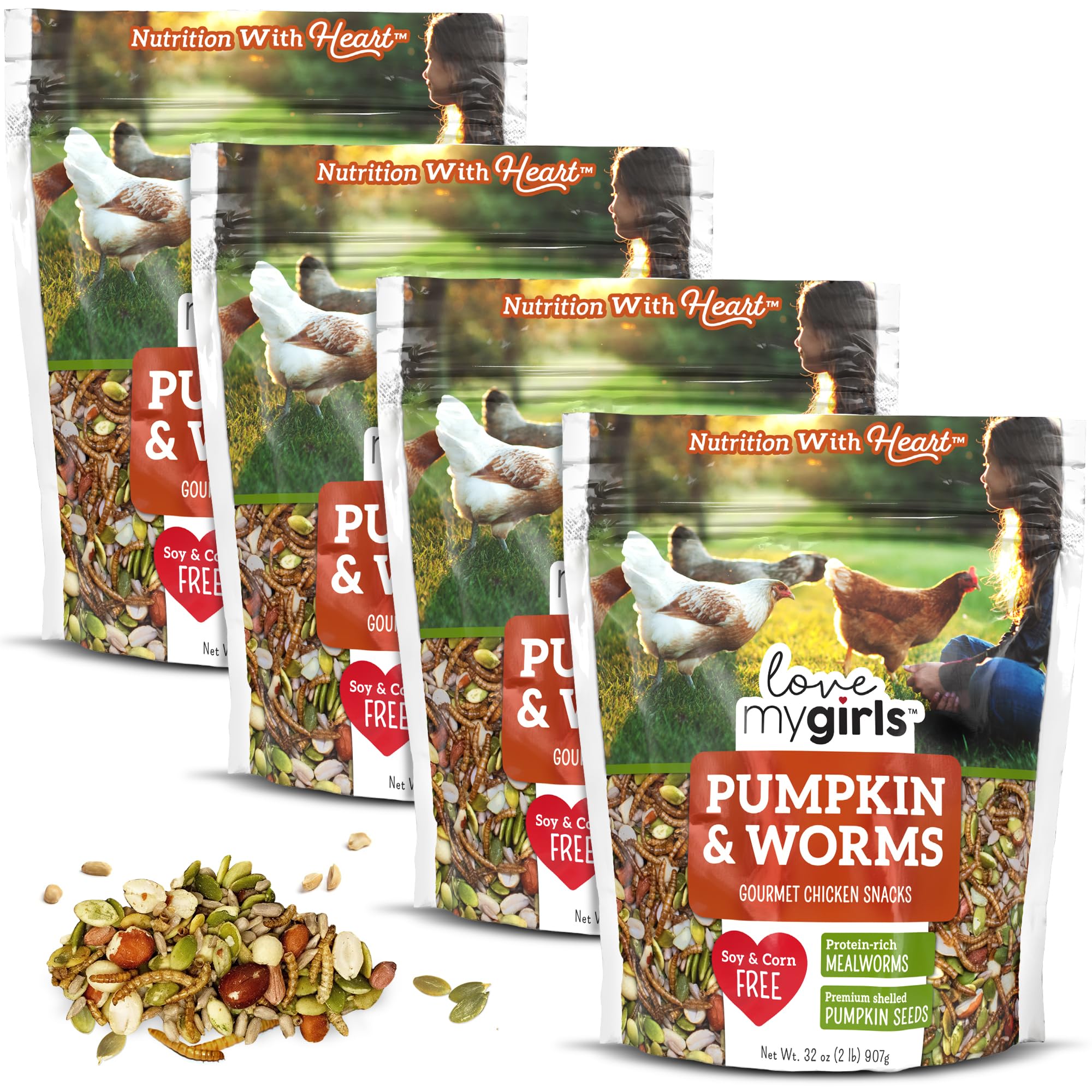 Love My Girls 4-Pack Pumpkin &amp; Worms Chicken Treats, Corn-Free Protein