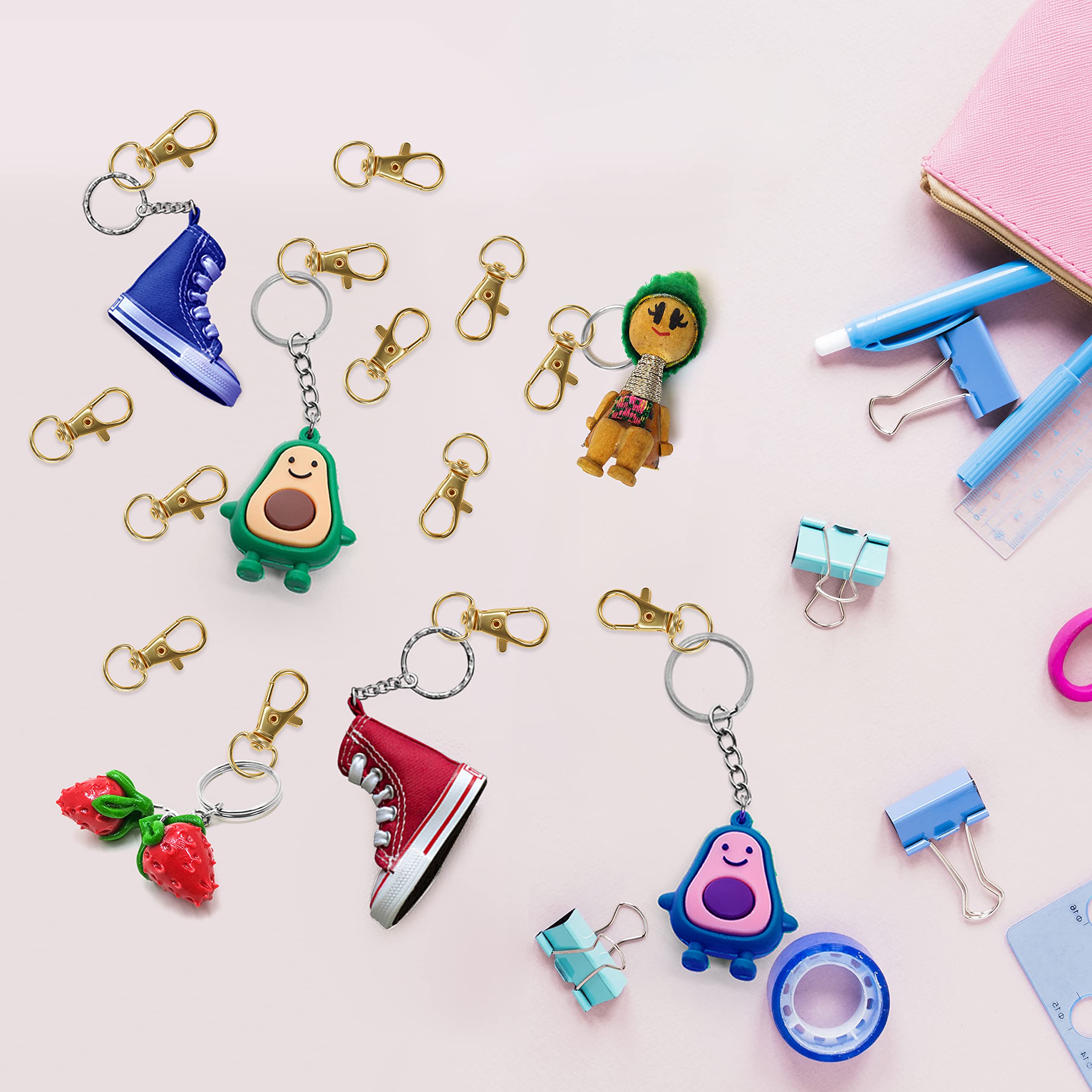 50 Pezzi Moschettoni Girevoli Per Portachiavi - Oro, Per Borse, Gioielli Fai Da Te, Chiavi, Artigianato