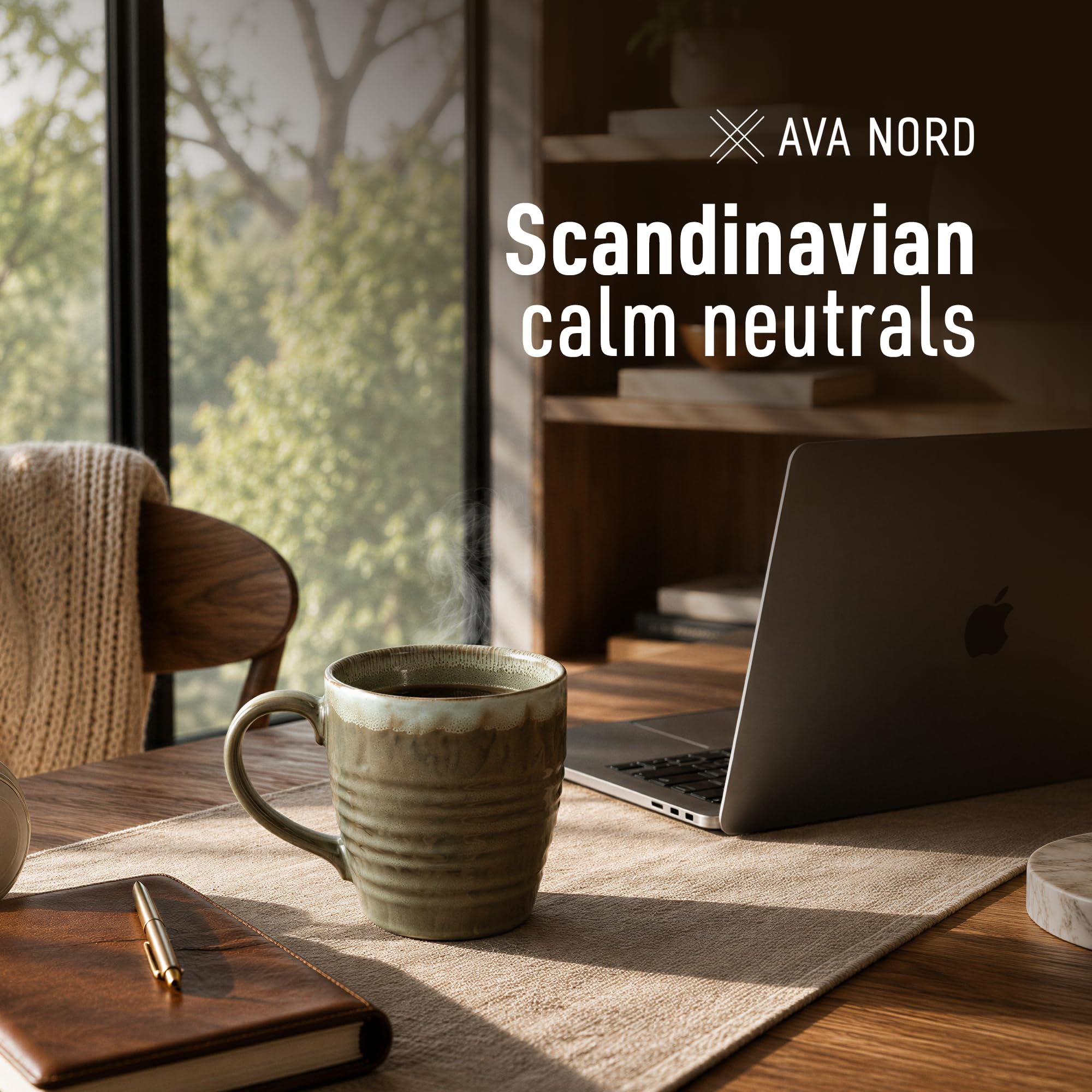 Ava Nord Juego de 4 tazas de café de cerámica de 14 onzas con asa, juego de tazas de café de cerámica de esmalte reactivo para té, latte, capuchino, cacao, chocolate caliente, aptas para microondas y