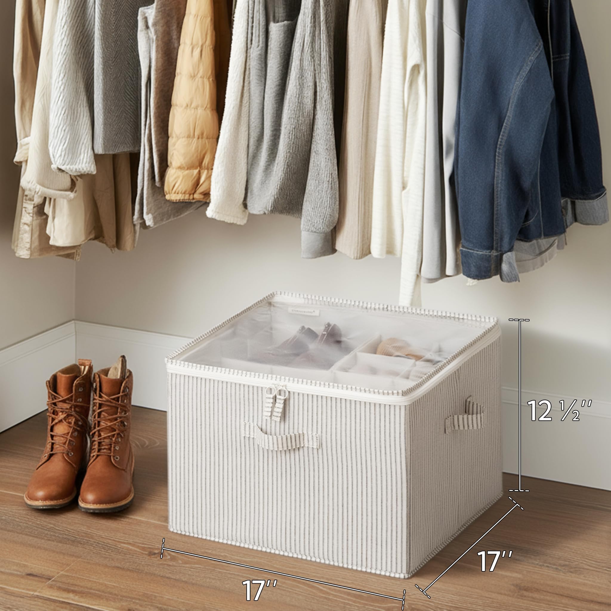 StorageWorks Organizzatore di scarpe per armadio, scatola porta scarpe con spazio a 16 paia, contenitore in tessuto per armadio con divisori regolabili e copertura trasparente, 43 x 43 x 32 cm