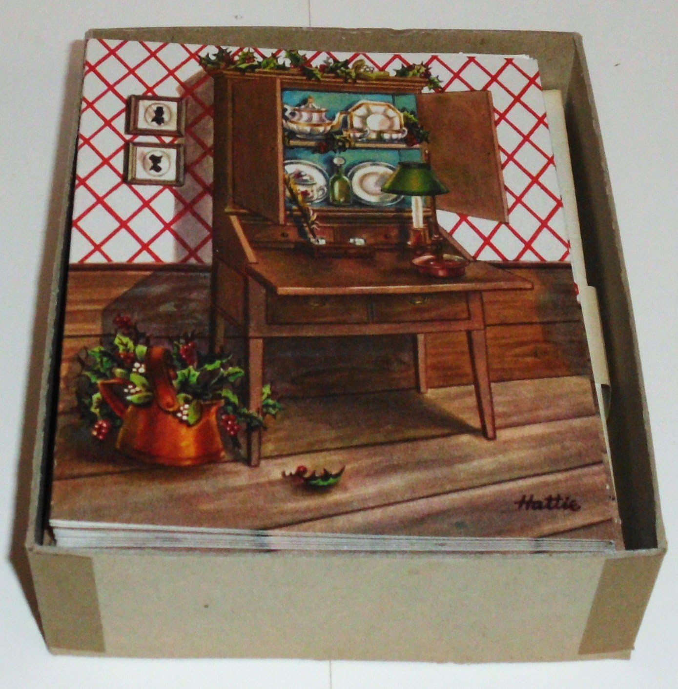 Note Cards FOLDOUT DESK WITH DISPLAY SHELVES 1950's