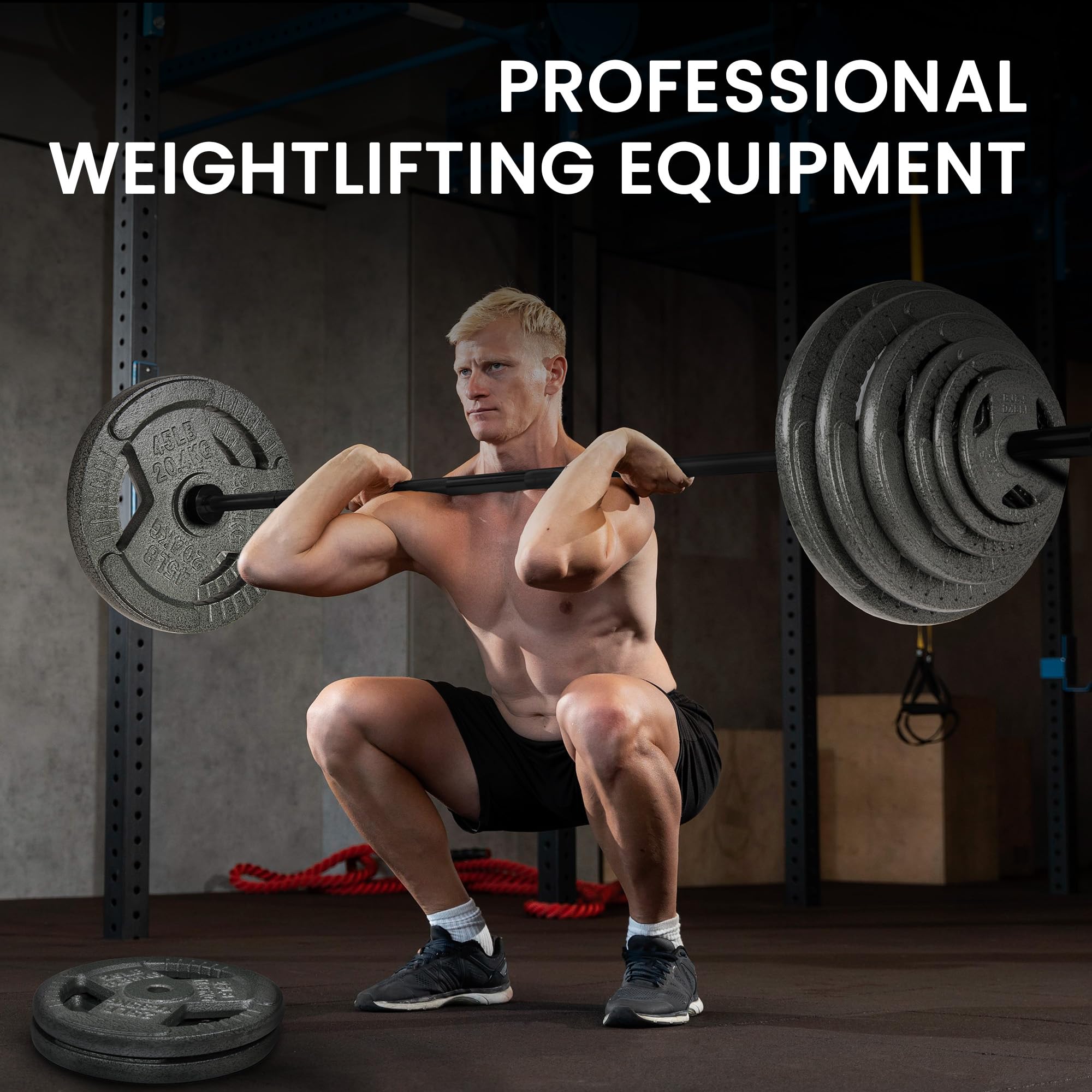 Fitvids Olympic Barbell Bar for Power Lifting and Weightlifting, 700 Pound Capacity, 2 Inch Diameter, 6FT Black