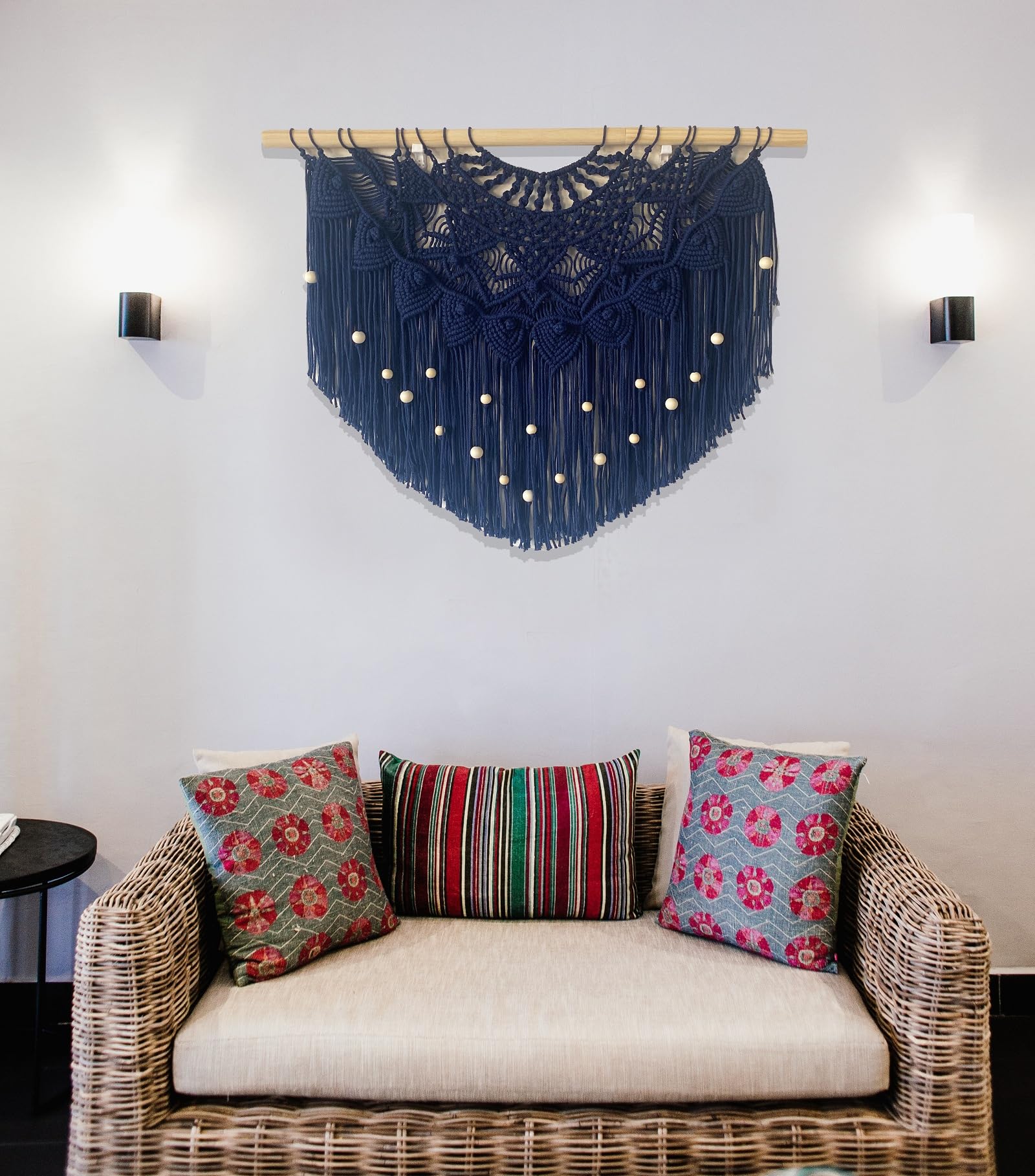 Youngeast Großer Makramee-Wandbehang, Boho-Perlenvorhang für Fenster, Makramee, Schlafzimmer, Kopfteil, Wohnzimmer, Wandkunst, Quaste, Wandteppich, Bohemian, gewebte Wanddekoration, 78,7 cm B x 63,5