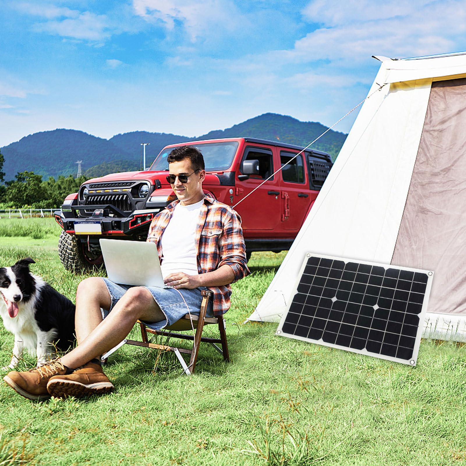 Generico Kit pannello solare | Regolatore di carica solare con pannello | 18W 12V | Per camper fuori rete con batteria e inverter, regolatore di carica 30A, inverter