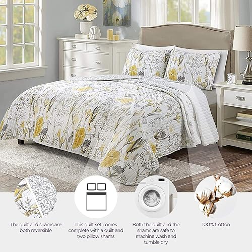 Miniatura 2 de Lush Decor Juego de edredón Adalia de 3 piezas amarillogris (King)