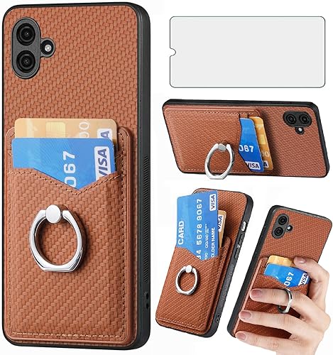 Asuwish Funda de teléfono para Samsung Galaxy A04e Funda tipo cartera con protector de pantalla de vidrio templado y soporte de anillo delgado,