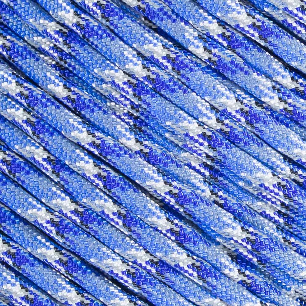 Fluorescent Reflective 550 Type III Guyline Tent Rope Camping Survival Cord High-Visibility Paracord- Rot and UV Fade Resistant (Reflective Bucky Blue Camo, 25 Feet)