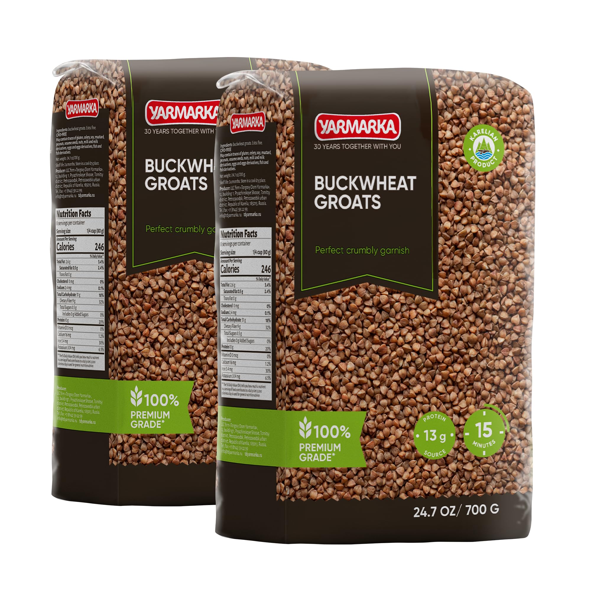 Yarmarka Farm Rosted Buckwheat Groats 700g/1.54lb Non GMO, Rich in Iron, Rich in Fibers and Minerals, Kosher, Diet Friendly (Pack of 2)