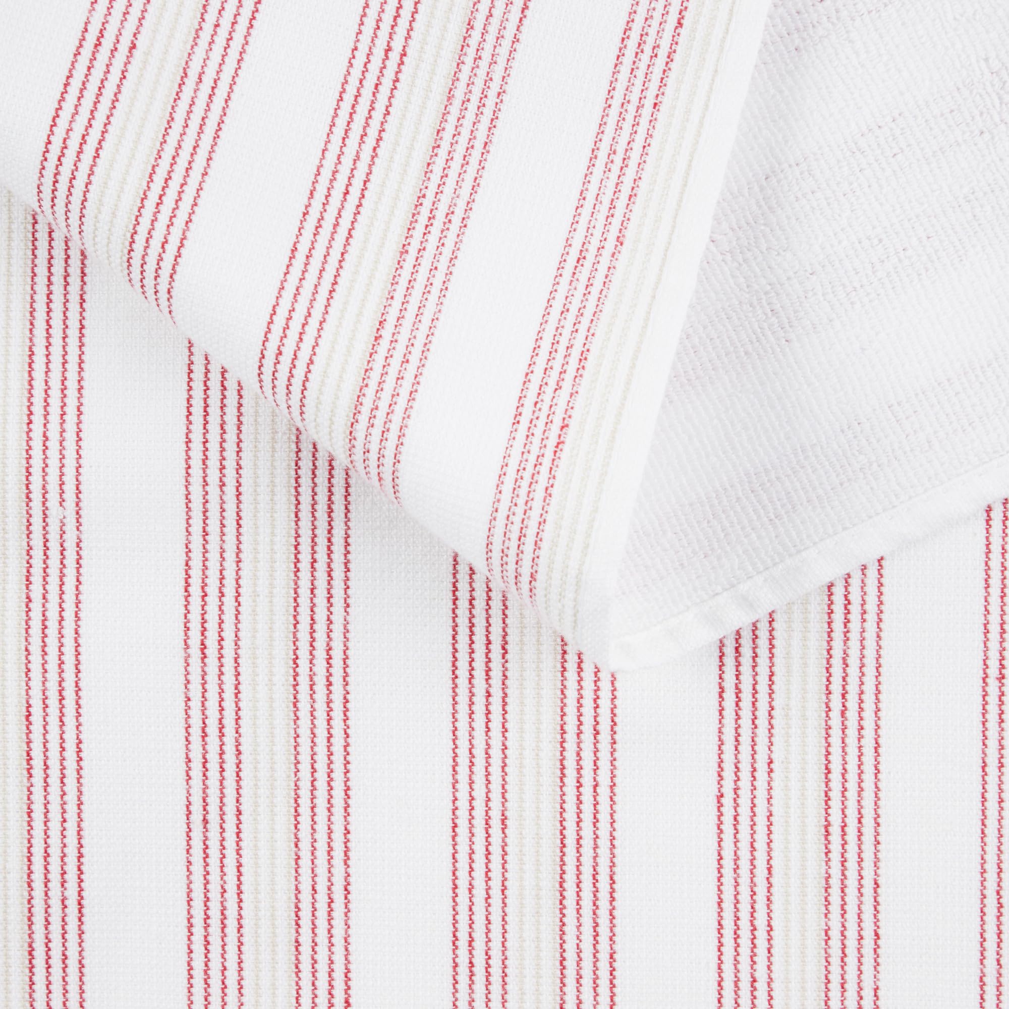 KitchenAid Lot de 8 torchons de Cuisine en Chambray à Rayures, absorbants, 100% Coton tissé, Rouge Passion, Blanc, 43,2 x 71,1 cm