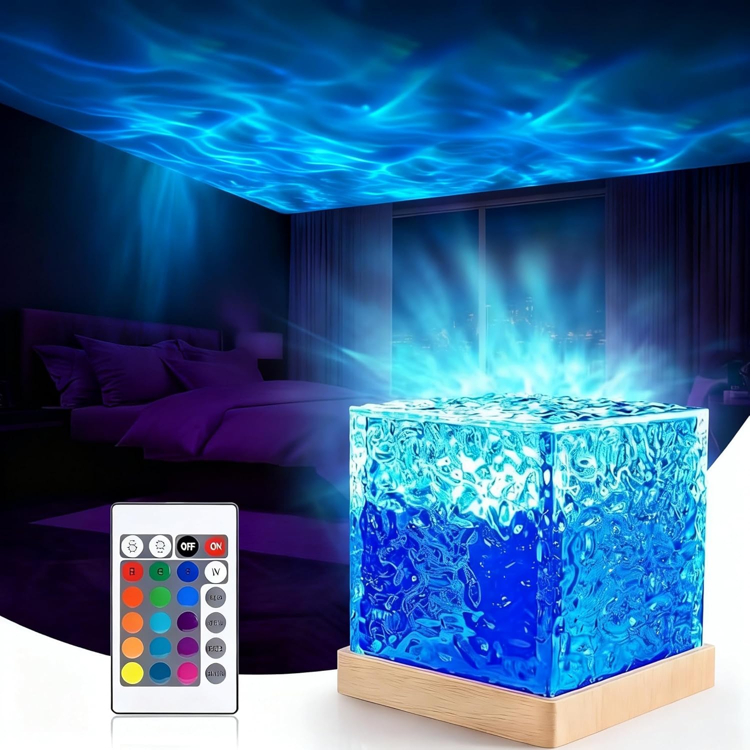 Water Ripple Northern Lights Projector, Ocean Lamp, Remote Control Northern Lights Ocean Wave Lamp, Color Atmosphere Decor for Bedroom, Games, Birthdays & Festival Gifts (Bluetooth Speaker Version)