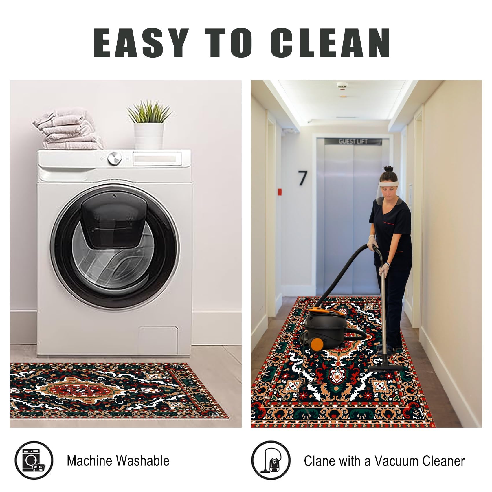 Passatoia Antimacchia 50 x 260 cm Facile da Pulire e Realizzata Pezzi Tappeti Cucina con Fondo Antiscivolo per Interni ed Esterni, Verde