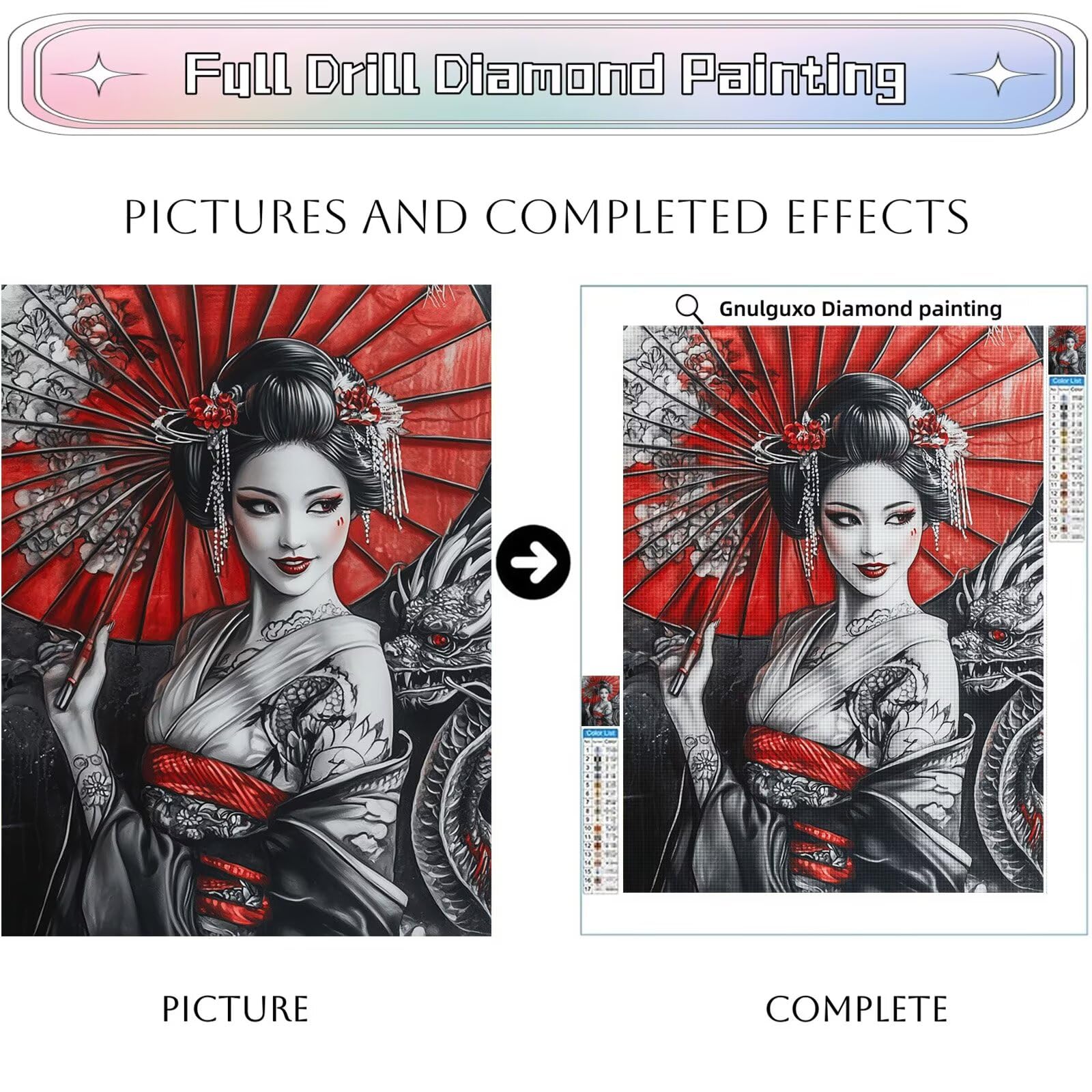 Diamond Painting Erwachsene Japan 5D Diamond Painting Frau DIY Set Erwachsene Anfänger, Vollbohrer Diamanten Malerei Stickerei Kreuzstich Bastelset für Zimmer Wand Deko Schlafzimmer 60x90cm, Model806