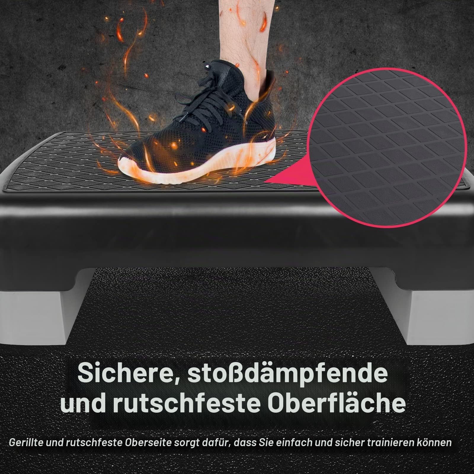 Höhenverstellbarer Aerobic-Stepper für Fitness und Training, 2 Stufen, mit 2 Erhöhungen, verstellbar von 10 cm – 15 cm (grau)