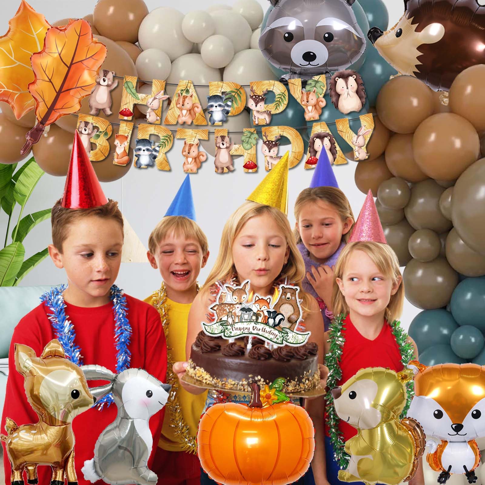 Waldtiere Folienballons – 5-tlg. Set Mit Löwe, Elefant, Affe & Mehr, Ideal Für Dschungel-Party, Kindergeburtstag