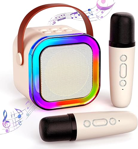 TAEMVV Máquina de karaoke para niños y adultos, mini altavoz portátil de karaoke Bluetooth con 2 micrófonos inalámbricos y luz para fiestas en casa