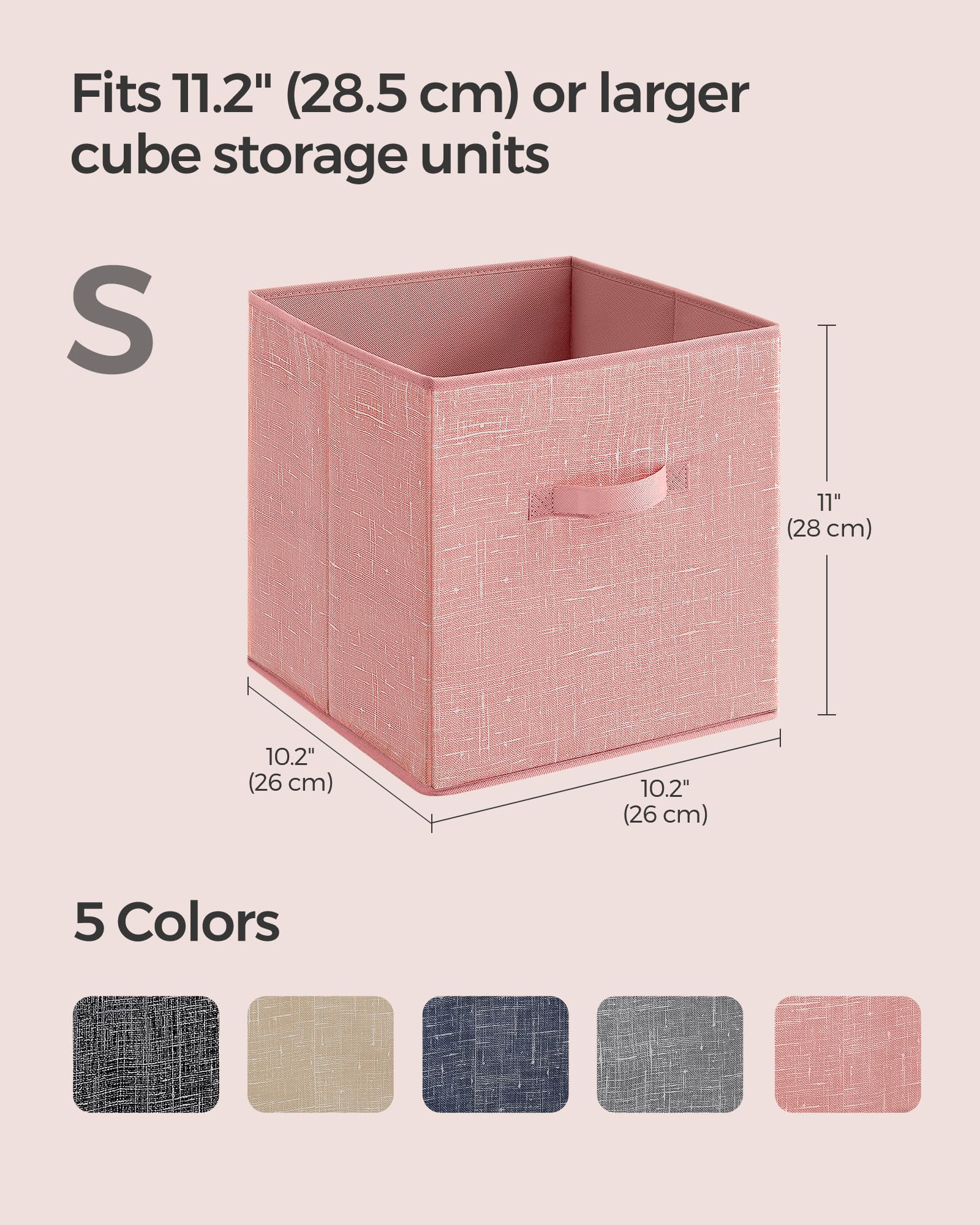 SONGMICS Set di 8 cubi portaoggetti in tessuto non tessuto con doppi manici da 27,9 cm, organizer per armadio, per mensole, pieghevoli, per vestiti, rosa gelatina UROB826R01