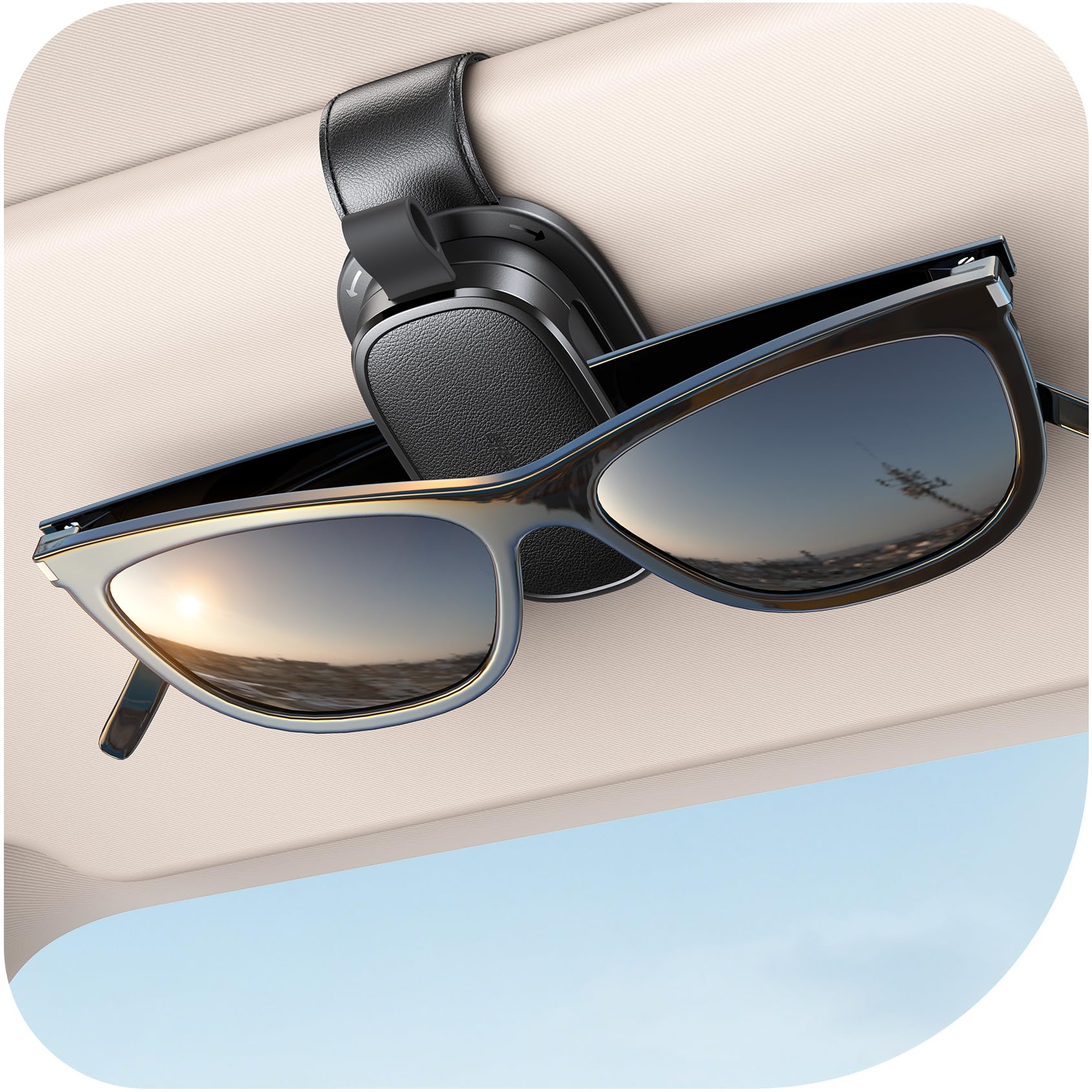 Chfeila Brillenhalter für Auto, 2026 Upgrade 360° Drehbarer Einhandbedienung Magnetischer Sonnenbrillenhalter, Universaler Leder Sonnenblende Clip, Auto Gadgets Zubehör Innenraum (Schwarz)