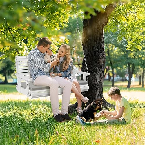 Miniatura 2 de VINGLI Columpio de porche para exteriores de 4 pies, columpios de madera resistentes para patio de 880 libras con cojines, banco colgante estilo