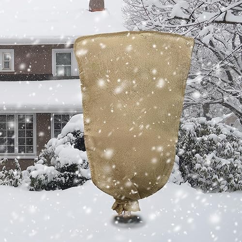 Miniatura 5 de Svepndic Bolsa de arpillera para plantas de invierno de 76.8 x 94.8 pulgadas, bolsas de arpillera grandes con cordón reutilizables para plantas,