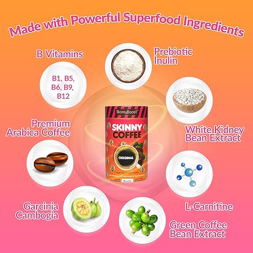 Miniatura 5 de Skinny Boost Skinny Coffee - Palitos instantáneos (chocolate) hechos con café arábica, garcinia cambogia, extracto de té verde, extracto de grano de