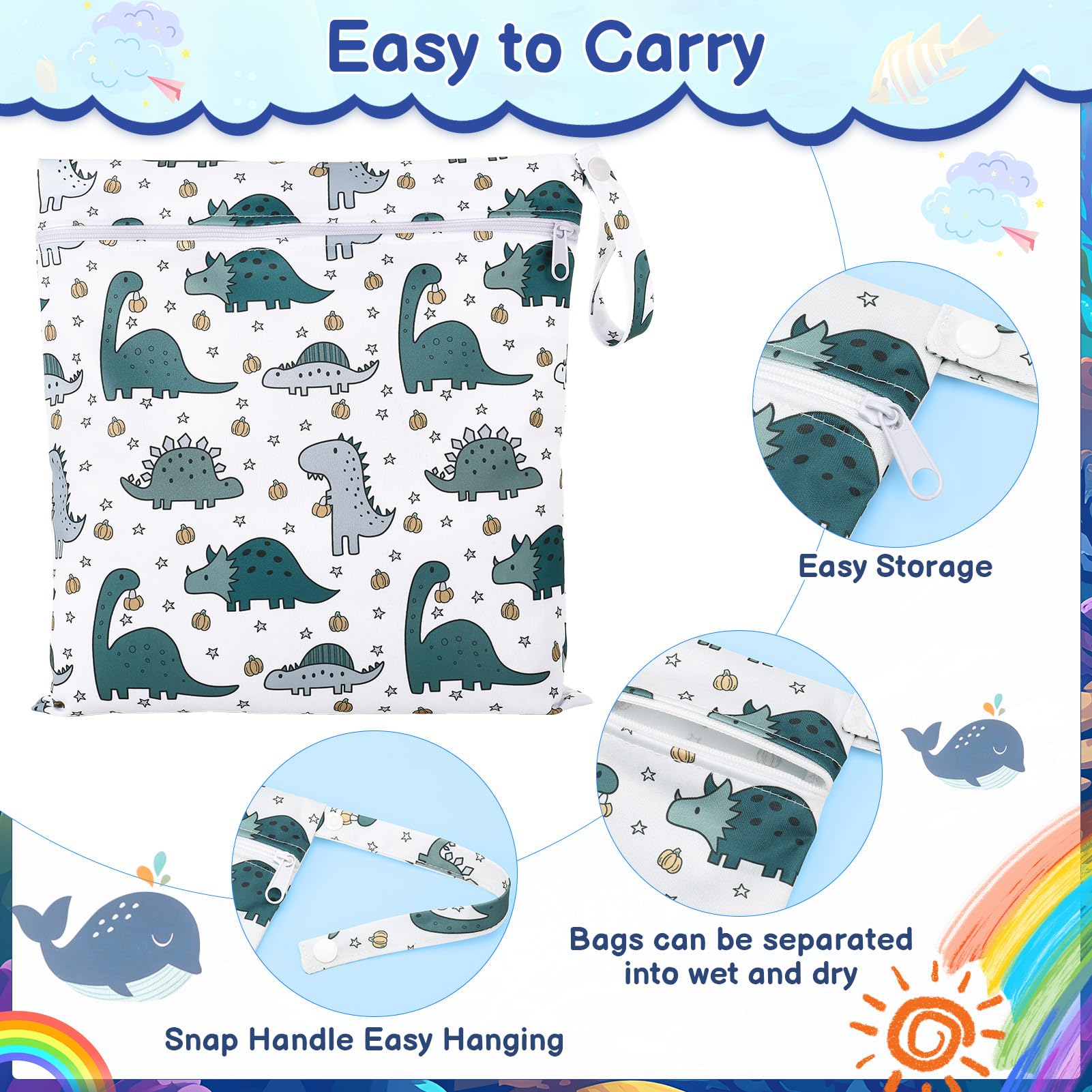 GSrenyu 3 Packs Wet Bag Waterproof Wet Dry Bags - Image 3