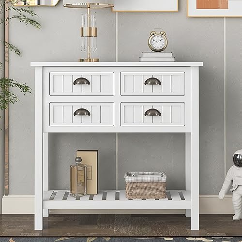 Miniatura 9 de Merax Mesa consola clásica de madera para entrada, pasillo, aparador con cajones de almacenamiento y estante inferior (azul marino) azul marino