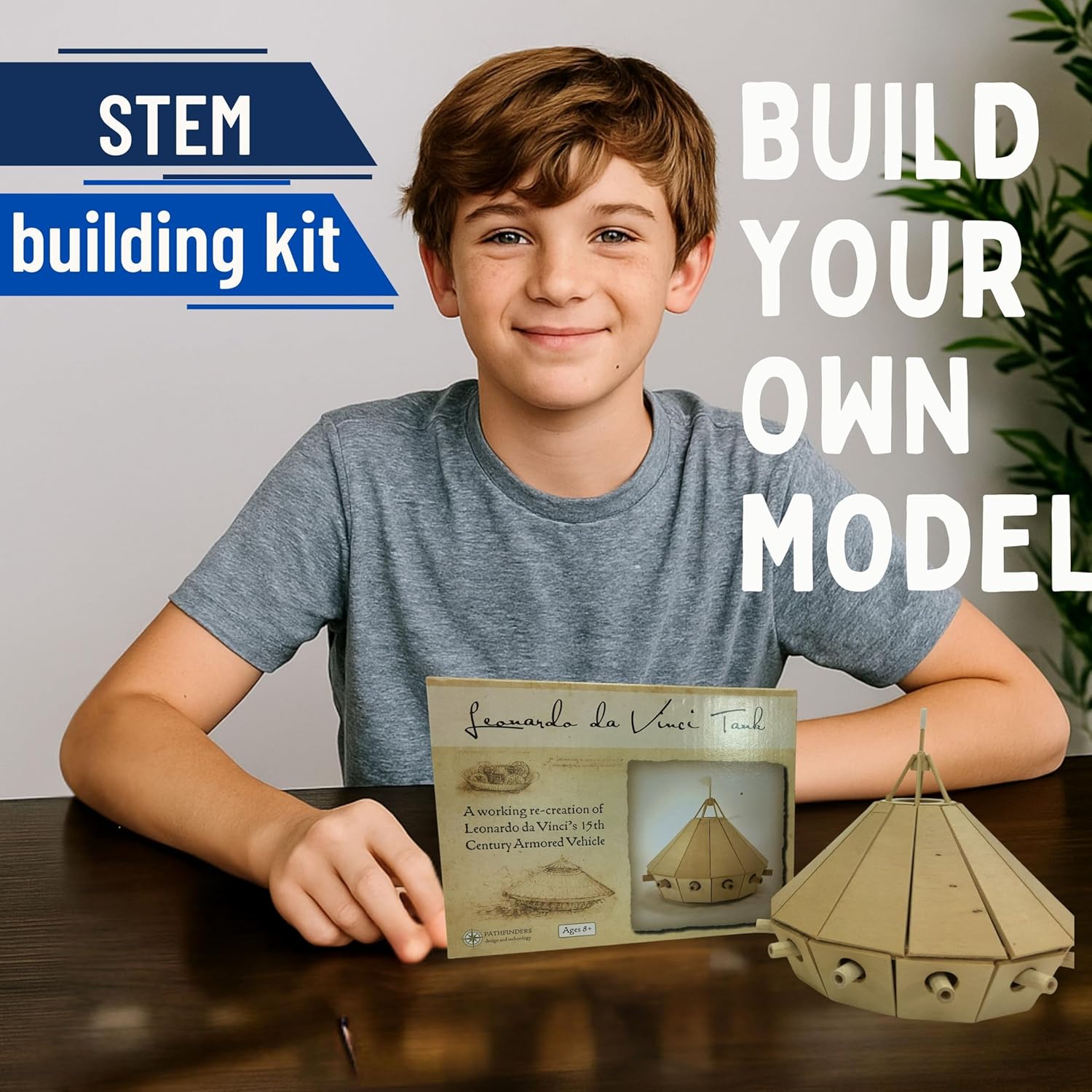 Pathfinders STEM Kit – Leonardo da Vinci Tank | Build It Yourself Wooden Model | Educational Engineering Project for Kids & Teens | Historical Military Machine Replica Toy| Science Kits for kis