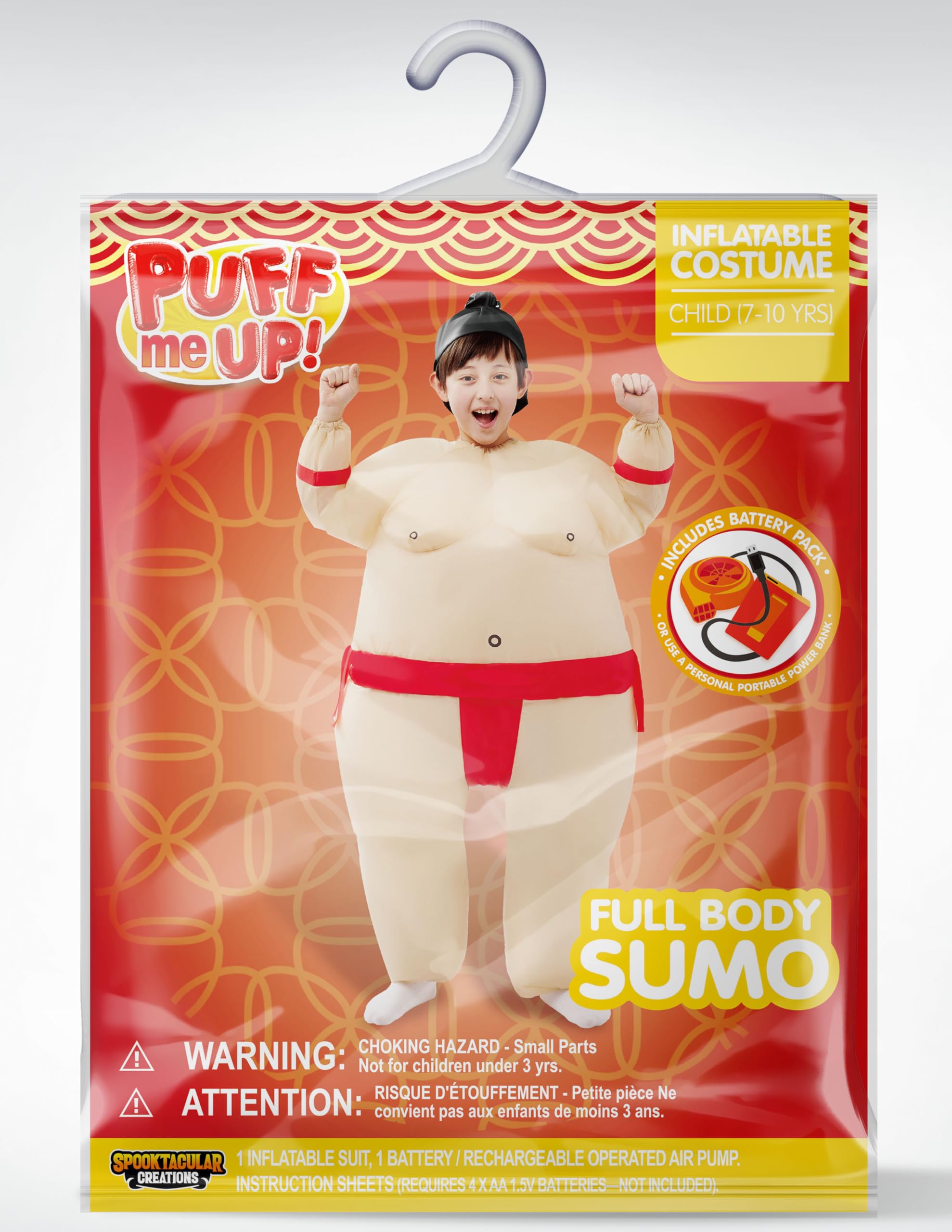 Spooktacular CreationsCostume gonfiabile per bambini, costume da lottatore di sumo a figura intera, costume gonfiabile da lottatore di sumo per bambini, costume da sumo di Halloween con cappello